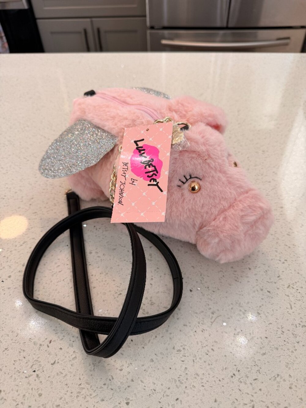 Betsey Johnson Luv Betsey furry pink flying pig